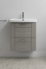 Bathroom  2 Drawer Wall Hung Curve Basin Unit - New Milton Solid Wood