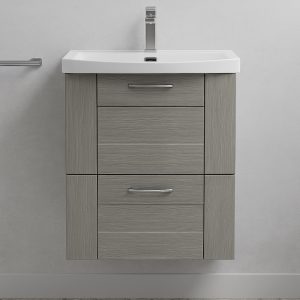 Bathroom  2 Drawer Wall Hung Curve Basin Unit - New Milton Solid Wood