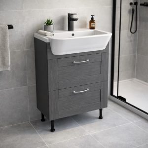 Bathroom 2 Drawer Semi Recessed Basin Unit - New Milton Solid Wood