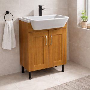 Bathroom Double Door Semi Recessed Basin Unit - New Milton Solid Wood