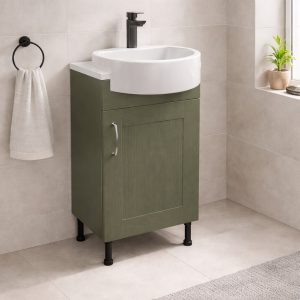 Bathroom  Single Door Semi Recessed Basin Unit - New Milton Solid Wood