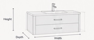 Made to measure vanity unit width height and depth diagram