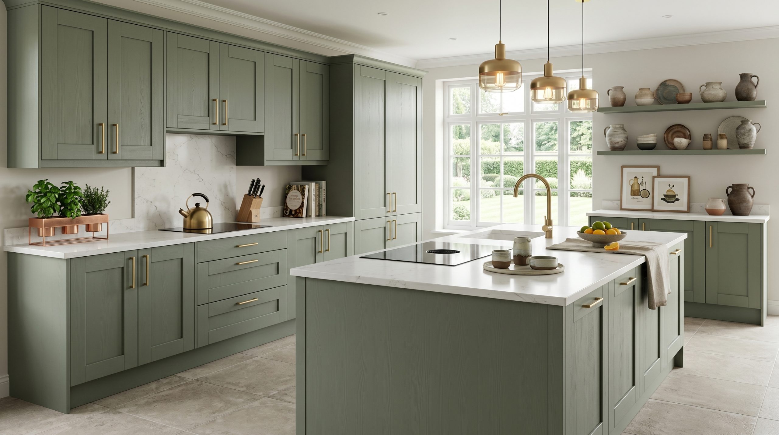 Solid wood Shaker kitchen in matt painted green