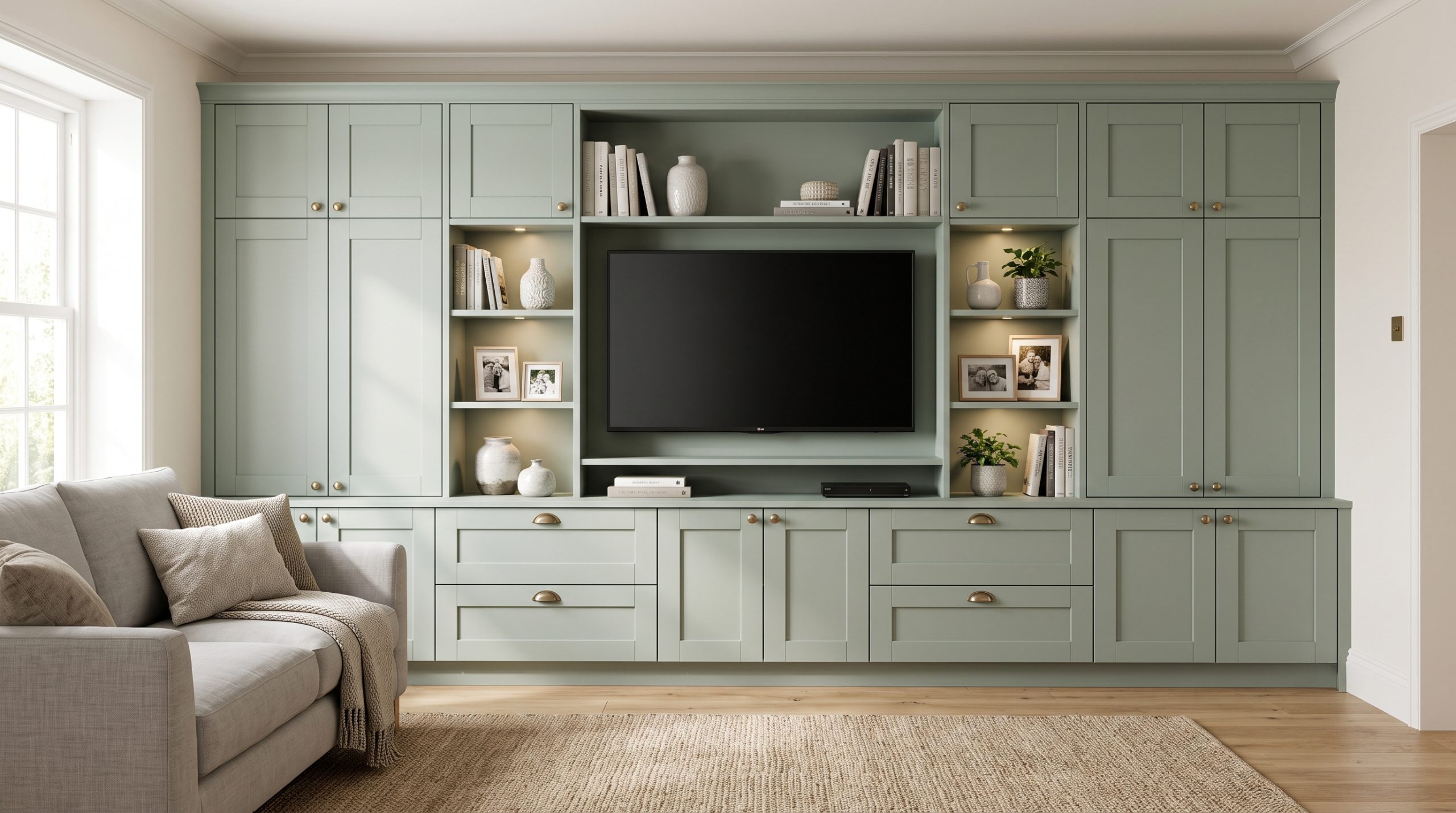 Made-to-measure media wall in a living room