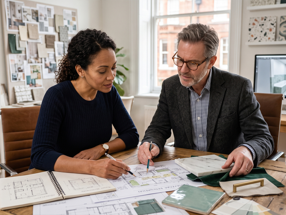 Customer working through a room design with an expert designer