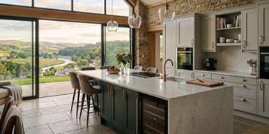 Paramount kitchen interior with an island and fitted cabinetry