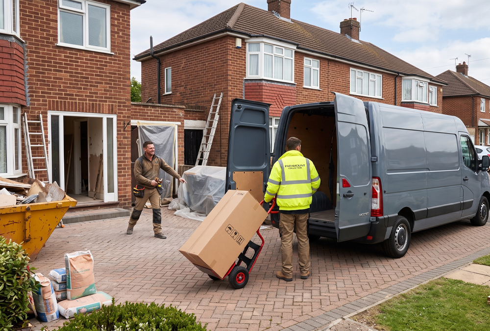 Paramount Collection furniture being delivered from a van to a building site